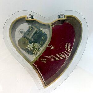 Vintage Sankyo Heart Shaped Lucite Music Box, Wind Up Japan Romantic Valentine